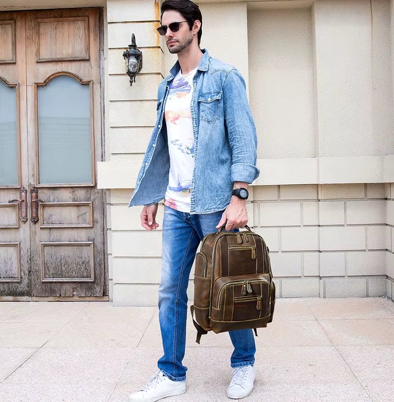 Rucsac pentru barbati, Eiran GT3335, piele naturala, Cognac - 2 | YEO