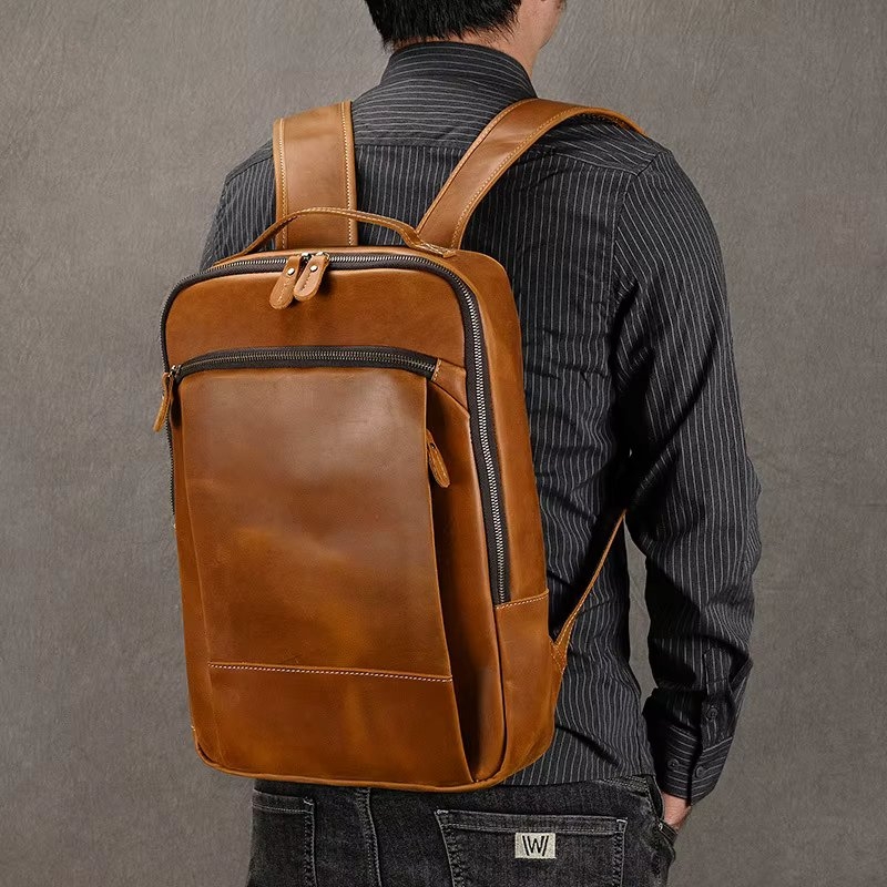 Rucsac pentru barbati, Orion GT3322, piele naturala, Cognac - 2 | YEO