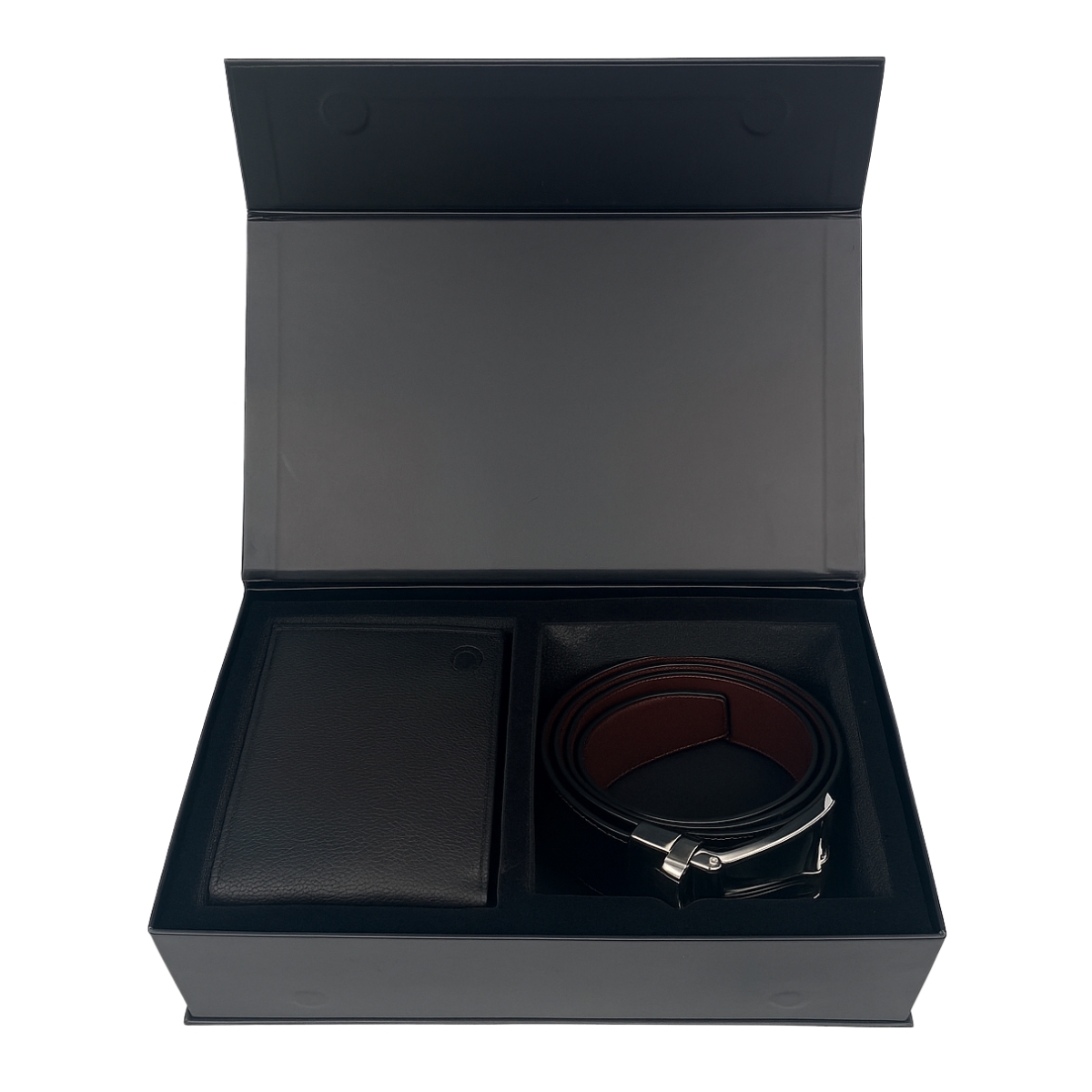 Set cadou pentru barbati, Portofel + Curea, piele naturala, model elegant, Negru, SET1