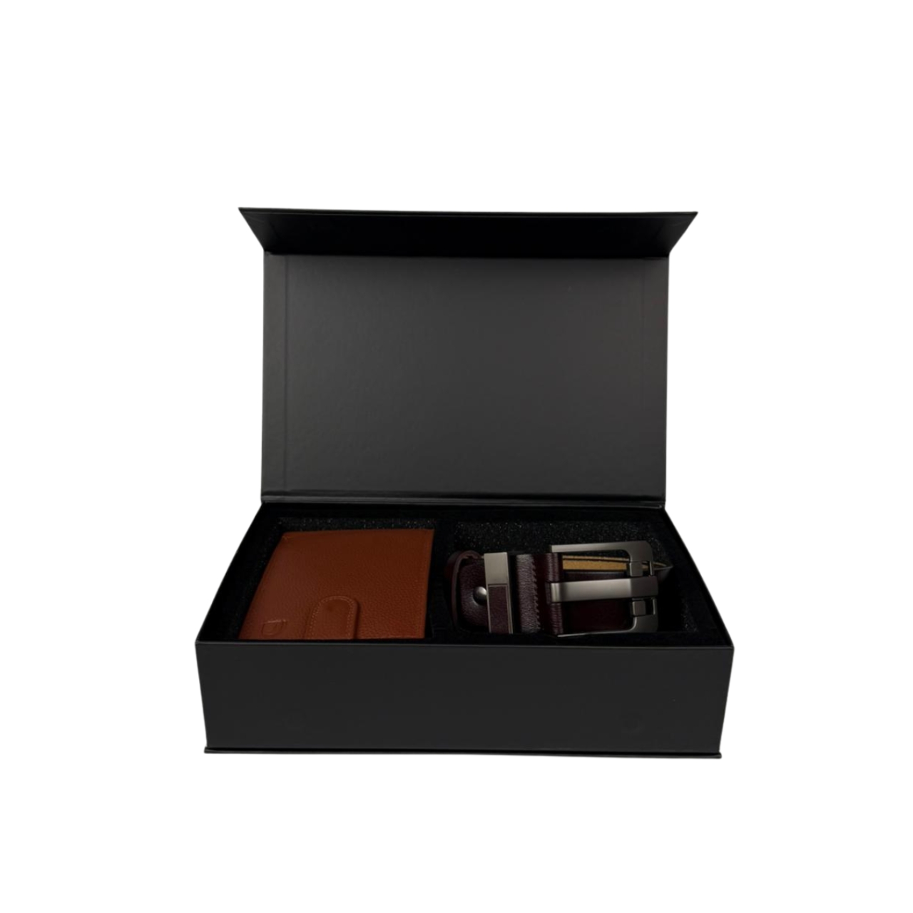 Set cadou pentru barbati, Portofel + Curea, piele naturala, model elegant, Maro, SET11