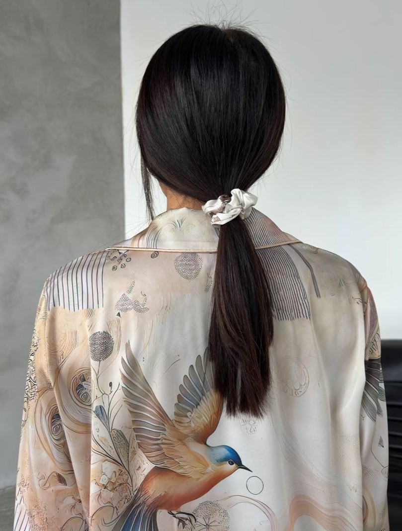 Set pijama dama din doua piese, cu nasturi – 2401756, Print pasari, Bej - imagine 5