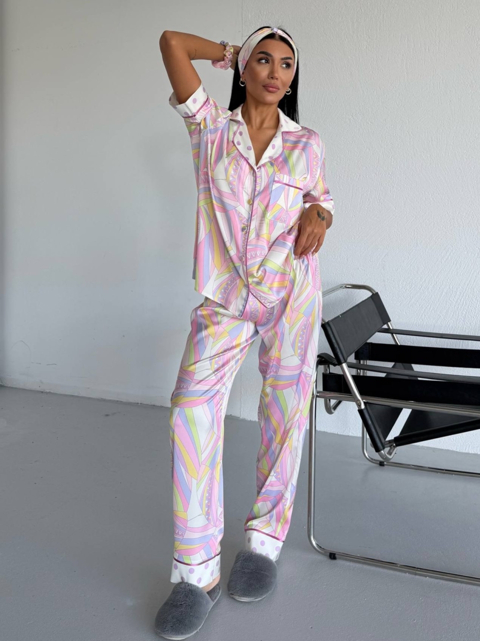 Set pijama dama din doua piese, cu nasturi – 2500370, Pastel Vibes - imagine 2