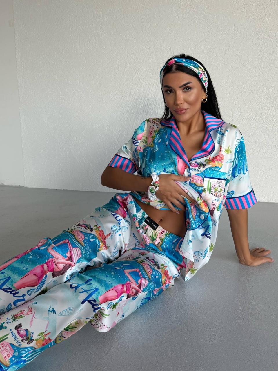 Set pijama dama din doua piese, cu nasturi – 2500383, Riviera Vibes - imagine 2