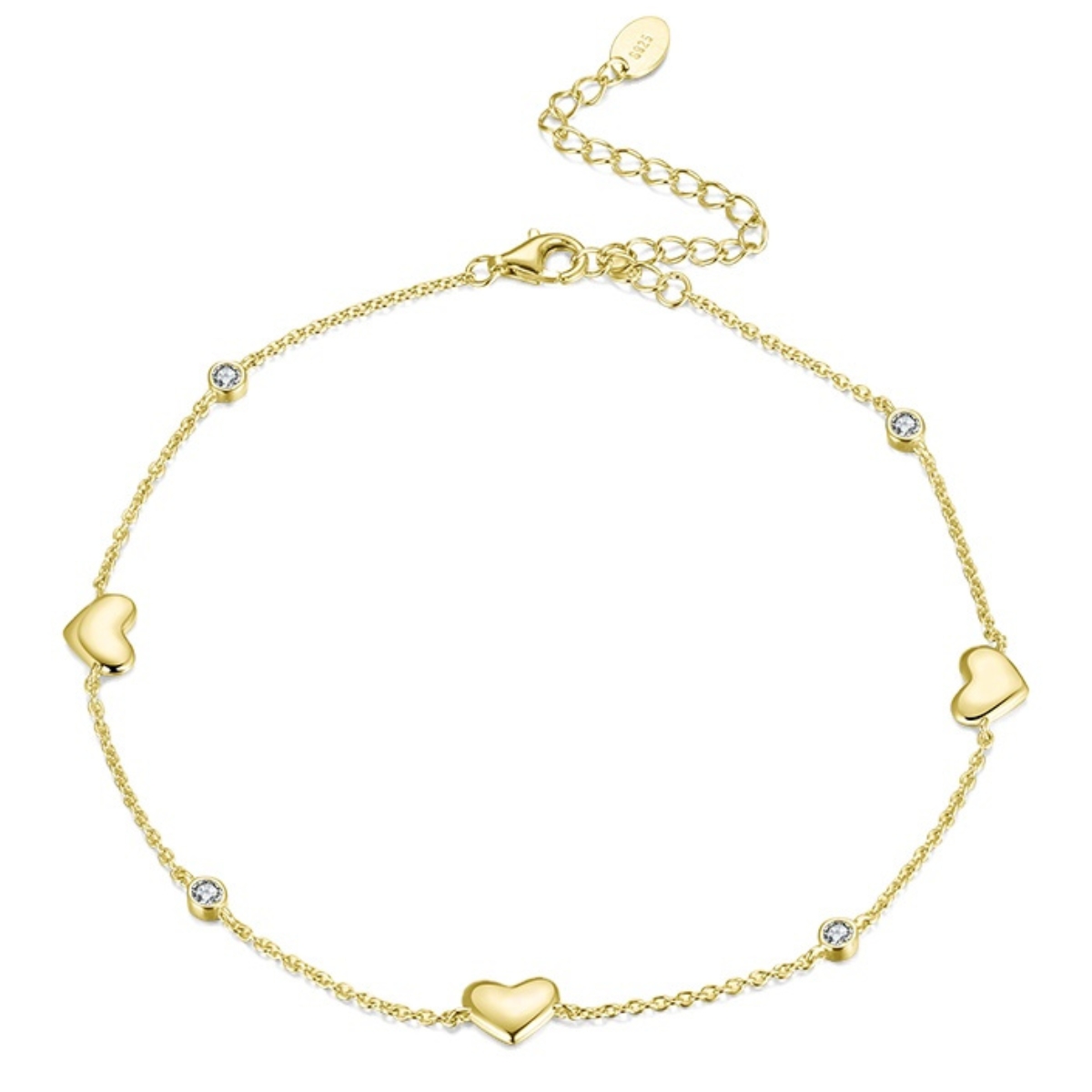 Bratara de glezna argint 925, JW1816, model inimioare, placata cu aur