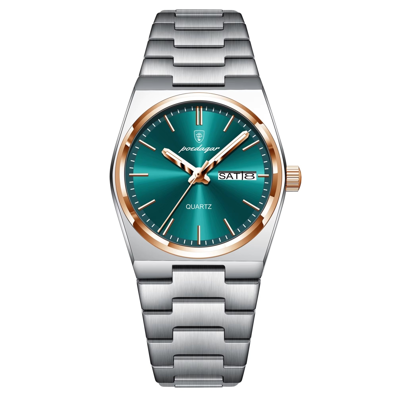 Ceas barbatesc Poedagar CS1794, otel inoxidabil, argintiu-rose gold, cadran verde