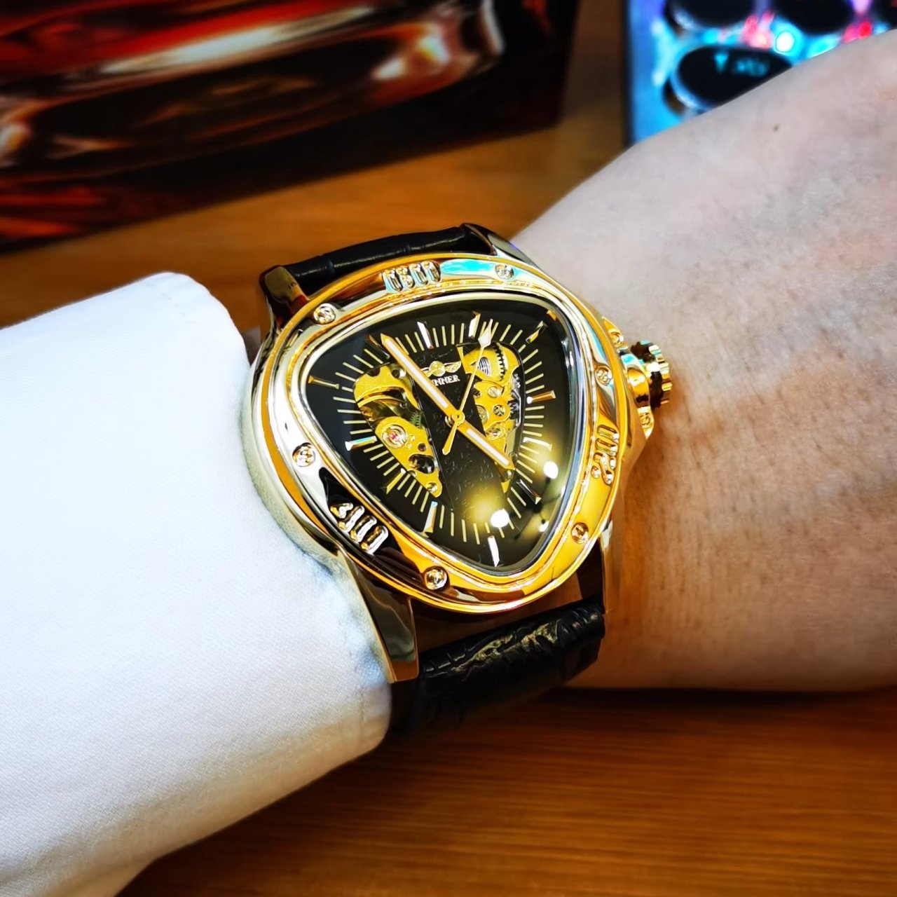 Ceas barbatesc Winner CS1740, automatic, piele naturala, negru, cadran negru - 2 | YEO