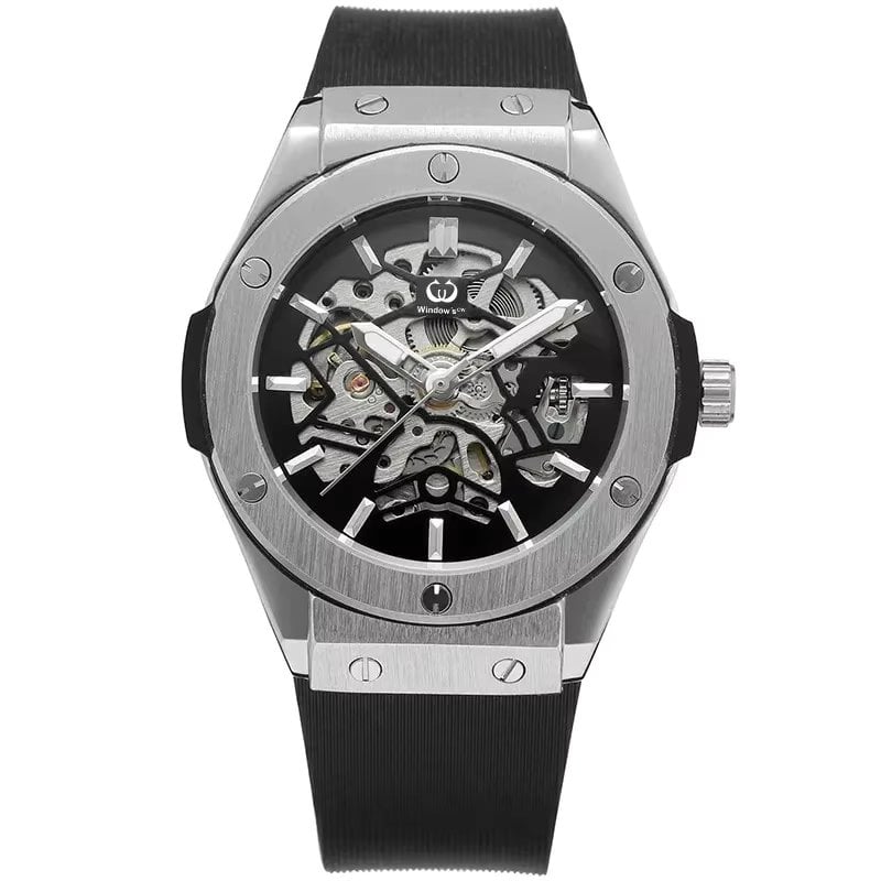 Ceas barbatesc Winner CS1749, automatic, silicon, negru, cadran negru