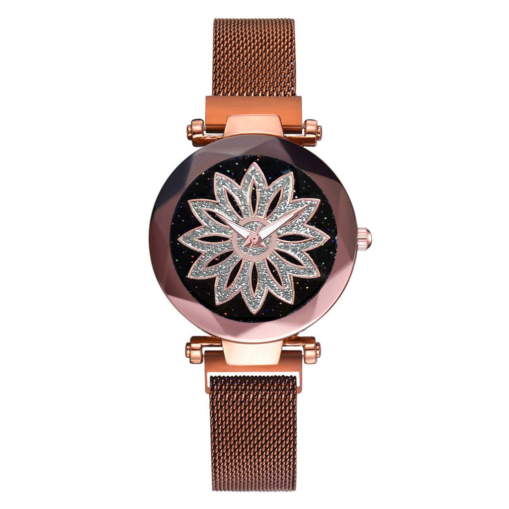 Ceas dama GENEVA CS1031, model Starry Sky, bratara magnetica, elegant, maro