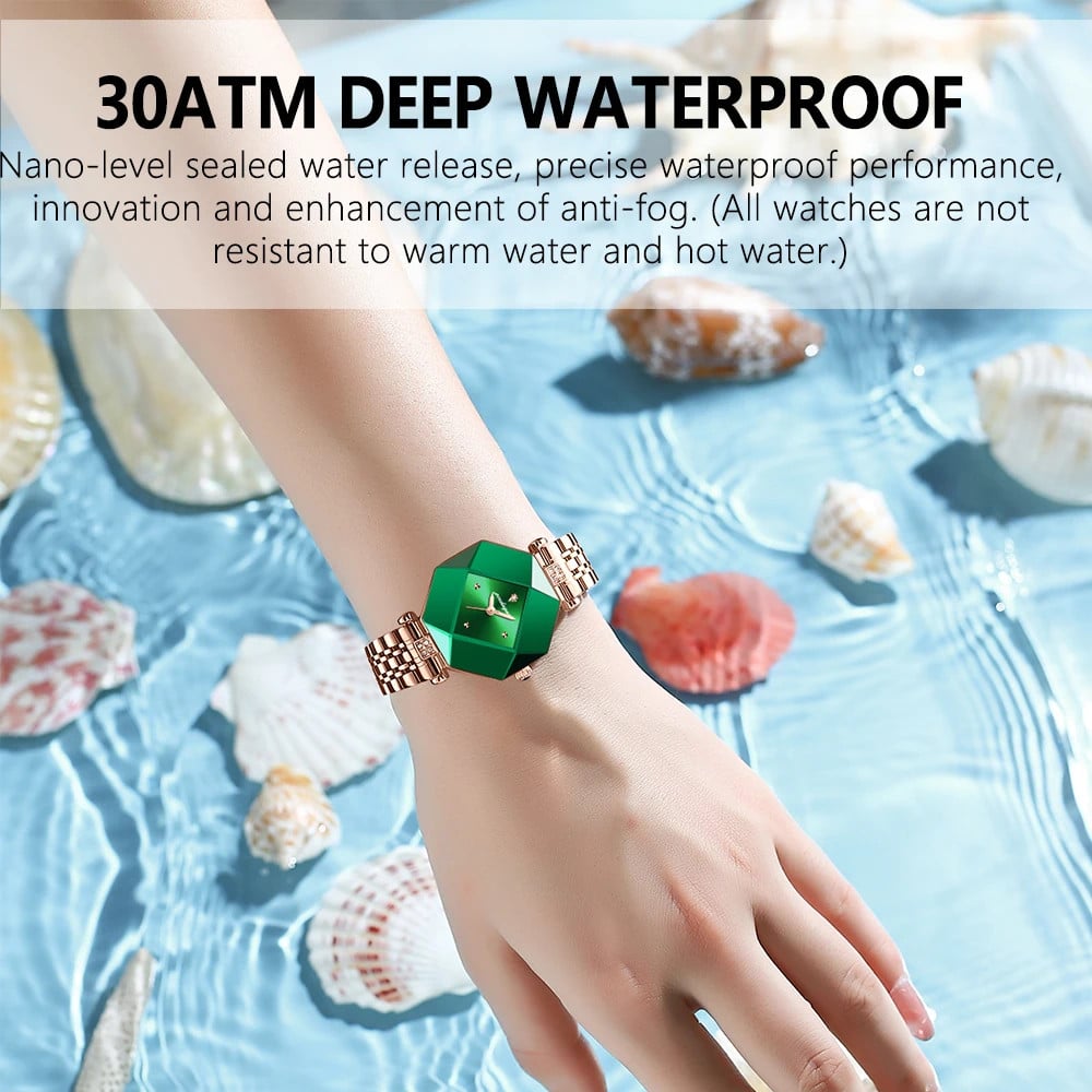 Ceas dama Poedagar CS1499, otel inoxidabil, rose gold, cadran verde - 1 | YEO