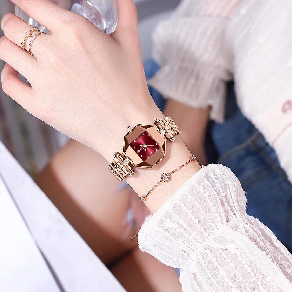 Ceas dama Poedagar CS1506, otel inoxidabil, rose gold, cadran rosu - 2 | YEO