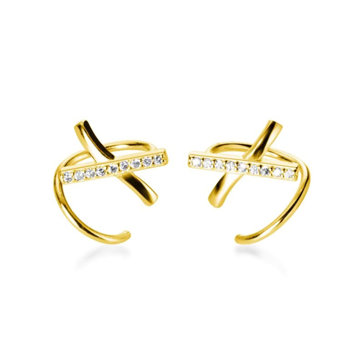 Cercei ear cuffs argint 925, JW1675, model incrucisat, placat cu aur