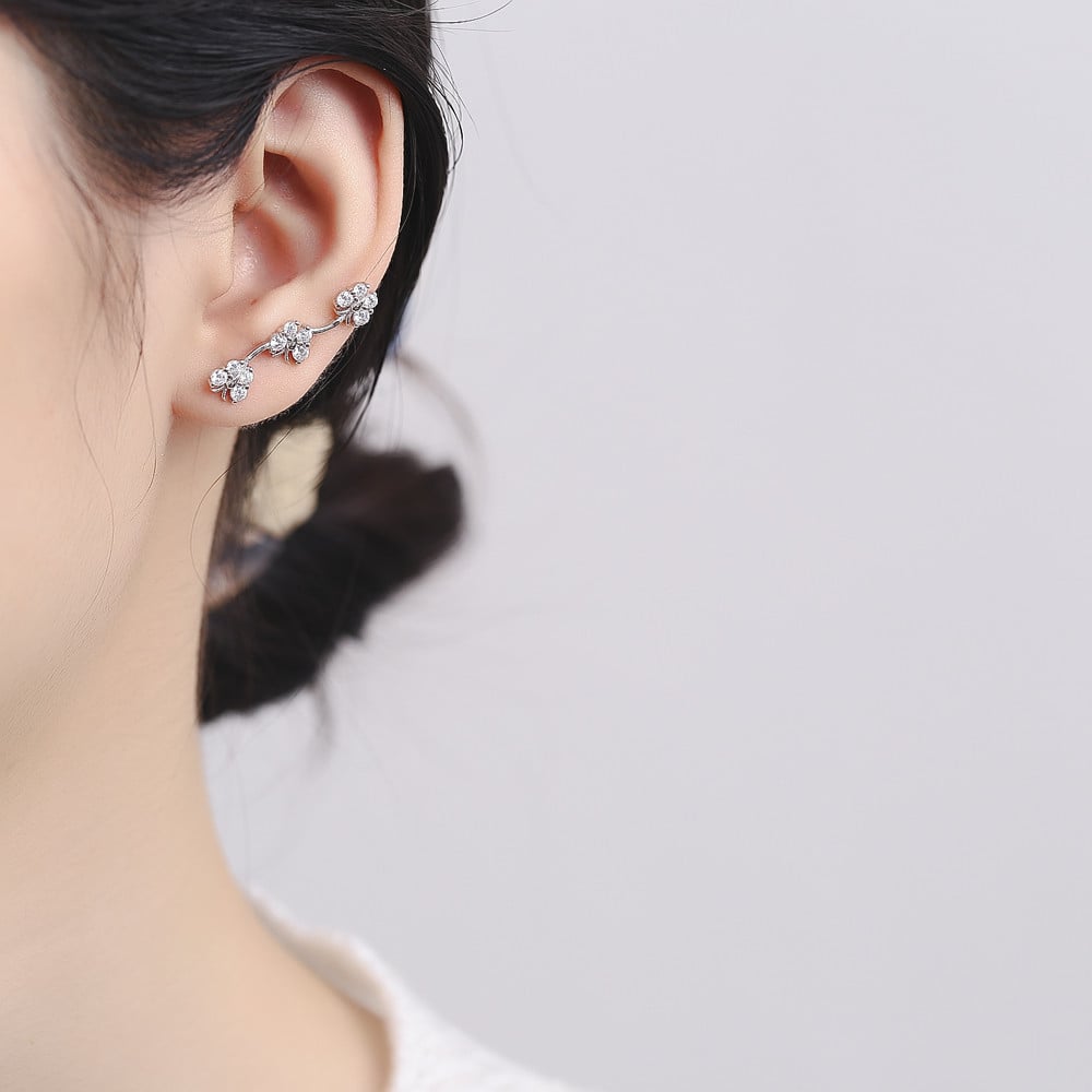 Cercei ear cuffs argint 925, JW678, model fluturasi, placat cu rodiu - 1 | YEO