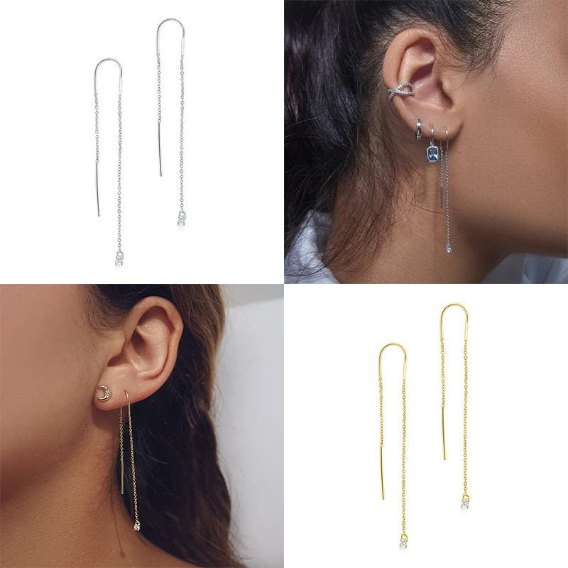 Cercei lungi argint 925, JW1069, model cu zirconiu, placati cu aur - 1 | YEO