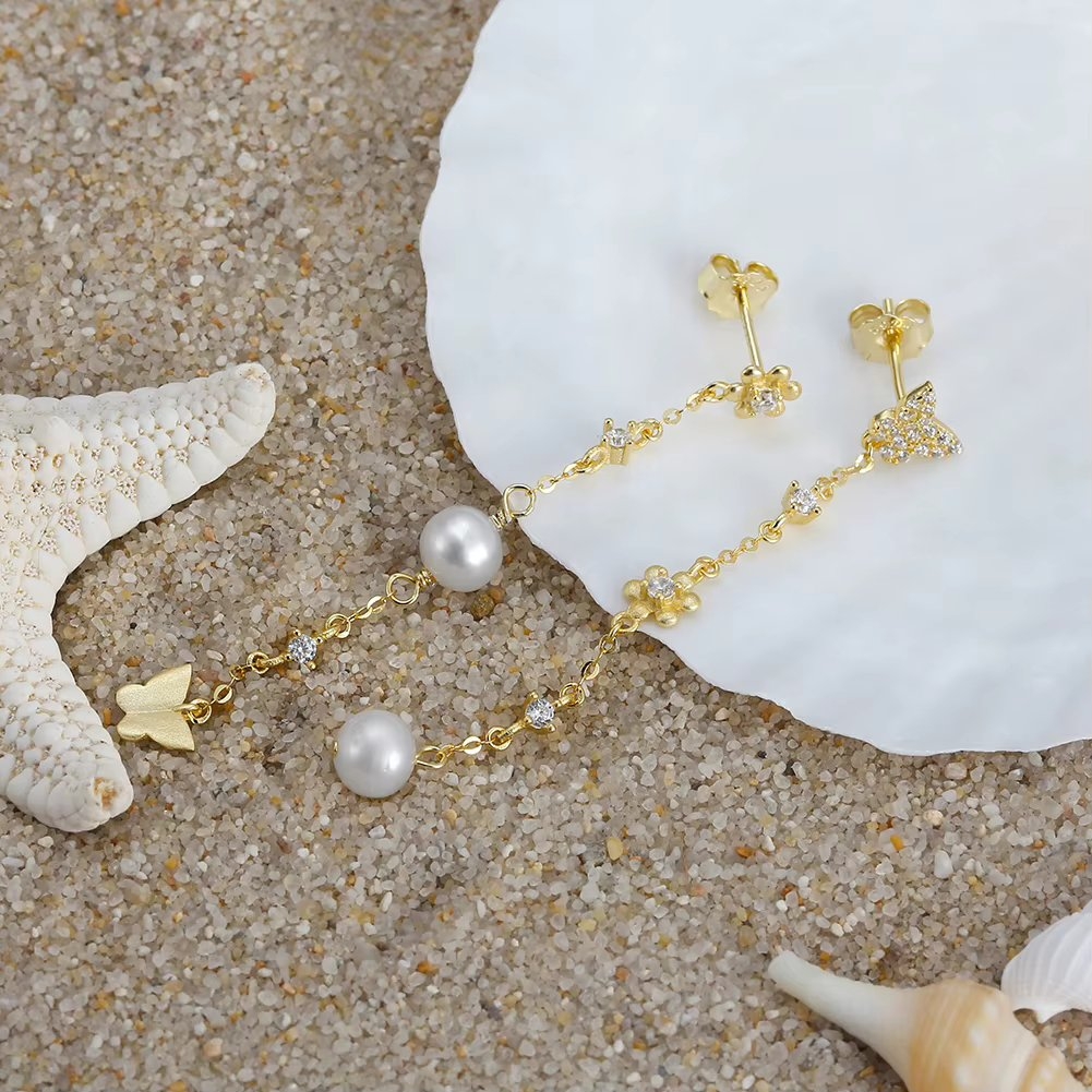 Cercei lungi argint 925, JW1730, model fluture, placati cu aur