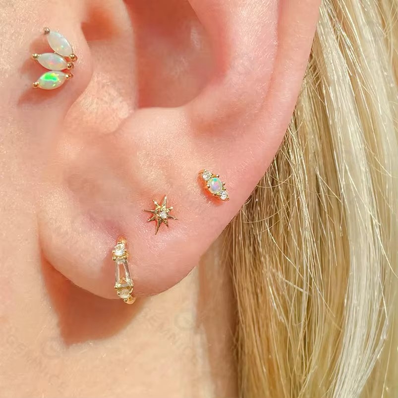 Cercel piercing argint 925, JW1682, model Opal, placat cu rodiu