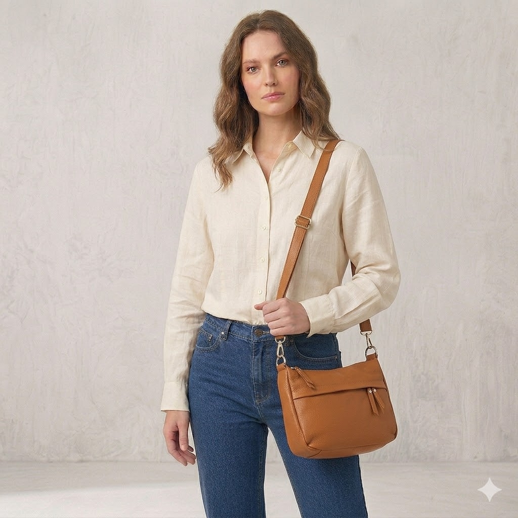 Geanta dama Donata GT1026, piele naturala, cognac - imagine 2