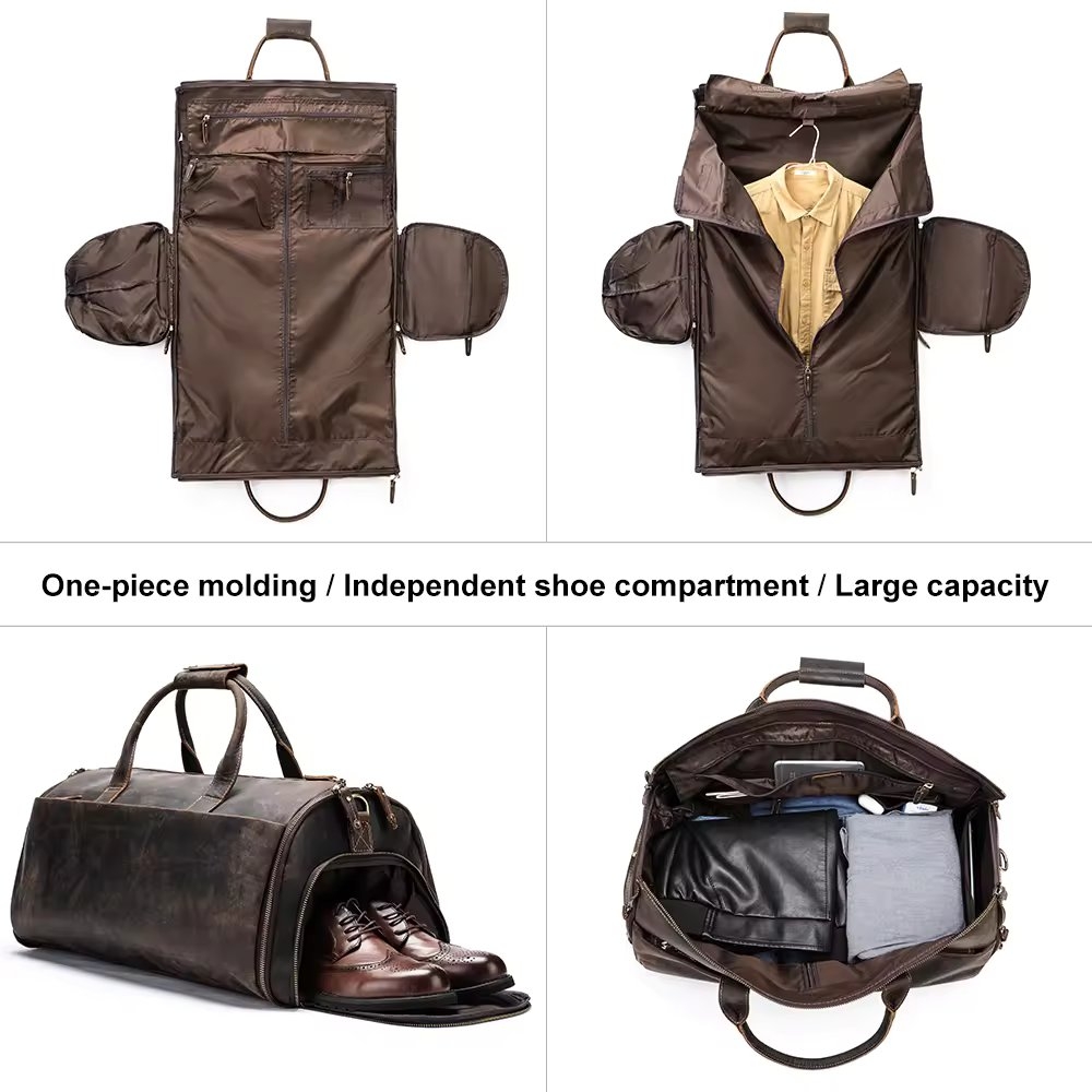 Geanta de calatorie unisex, Riven GT3295, piele naturala, Maro