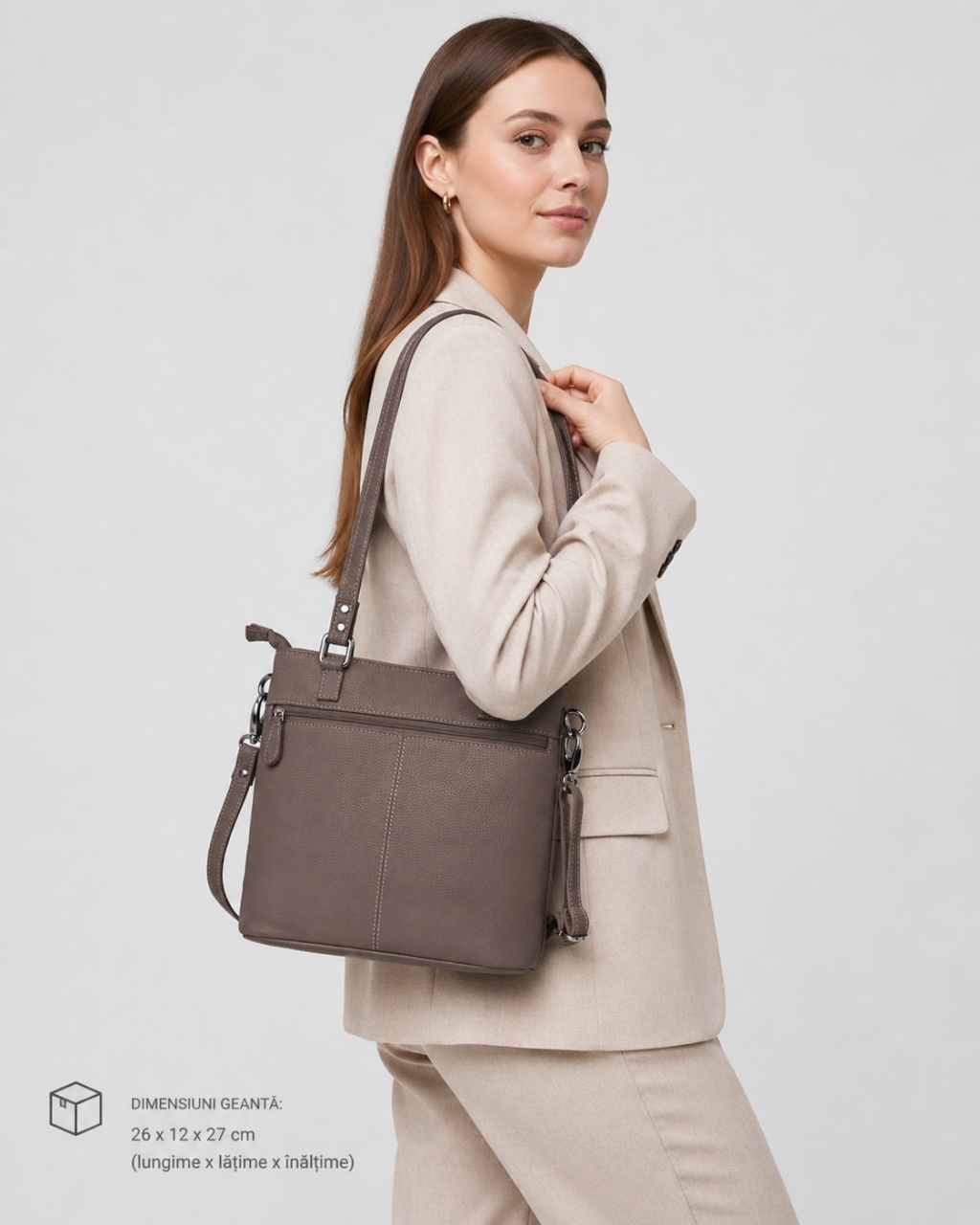 Geanta de dama, Anne GT3856, piele naturala, Dark Taupe - imagine 2