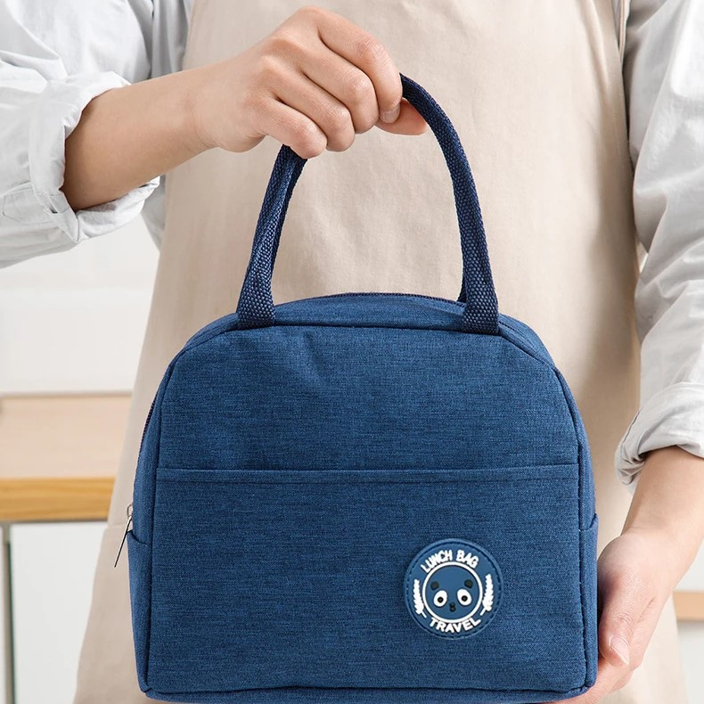 Geantă termoizolantă pentru prânz, material textil, mânere scurte, albastru — imaginea 2
