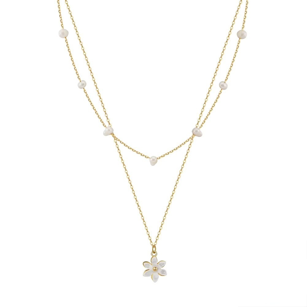 Lantisor argint 925, JW1707, model dublu cu floare, placat cu aur