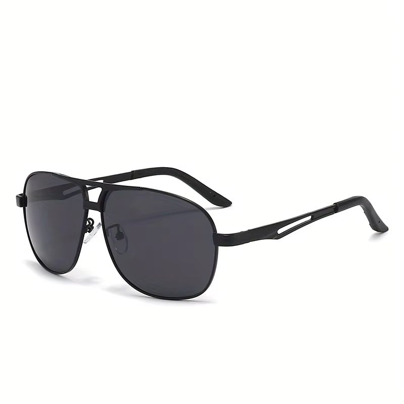 Ochelari de soare bărbați tip aviator, ramă metalică, lentile negre, SG045