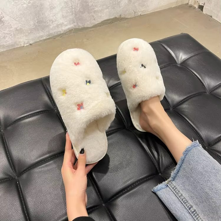 Papuci de casa pentru femei PC012, Flower, Alb