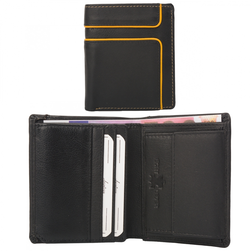 Portofel barbati Delis, Arin PT1433, piele naturala, Negru-Galben