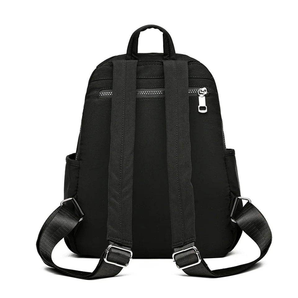 Rucsac damă material textil, broderie florală, buzunar frontal, negru — imaginea 4