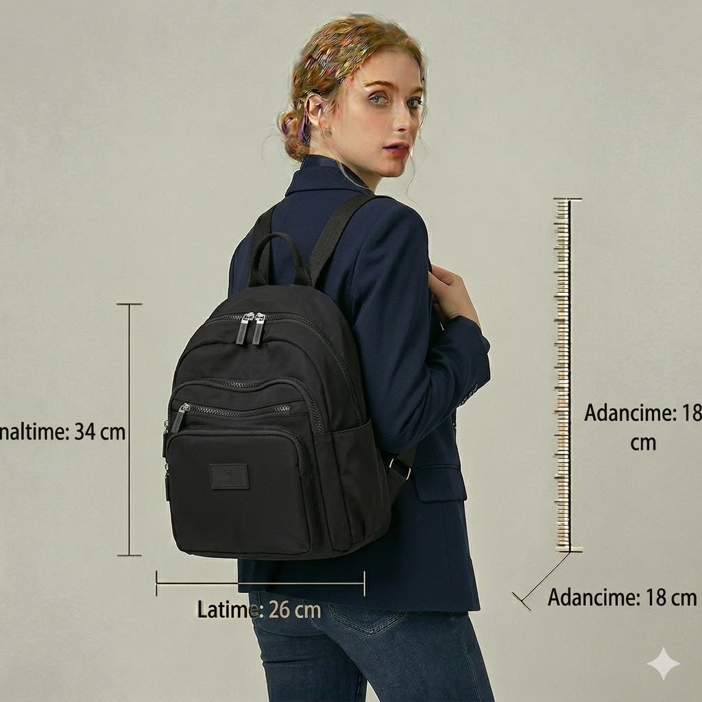 Rucsac dama Neli, GT1837, material textil, negru - imagine 2