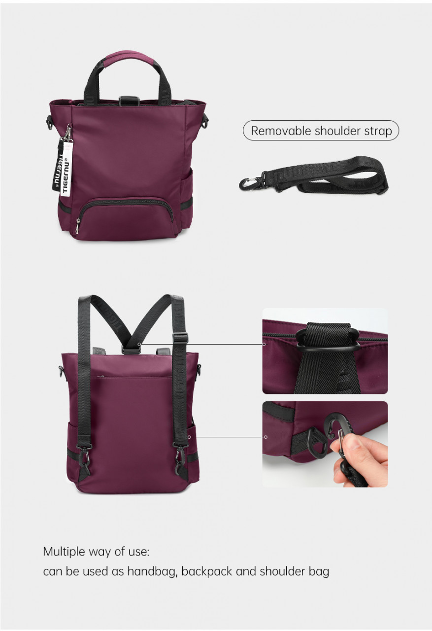 Rucsac geantă 2 în 1 unisex, material textil, curea de umăr, bordo — imaginea 8