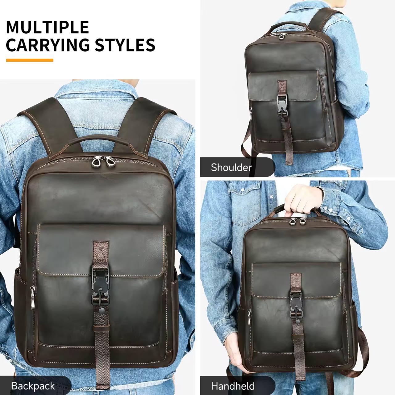 Rucsac pentru barbati, Ares GT3326, piele naturala, Maro - 1 | YEO