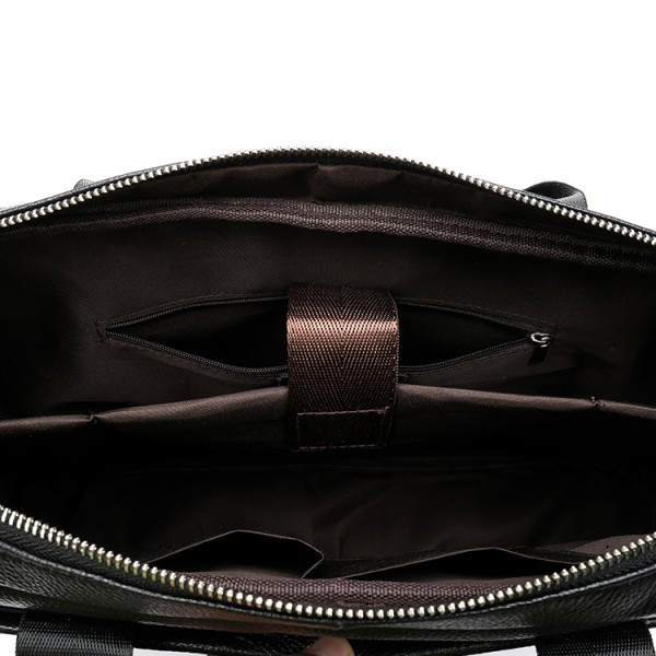 Servietă bărbați piele naturală, compartiment laptop, curea umăr, negru — imaginea 5