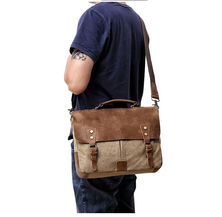 Servieta unisex, Torian GT3206, piele naturala si textil, Bej - 1 | YEO