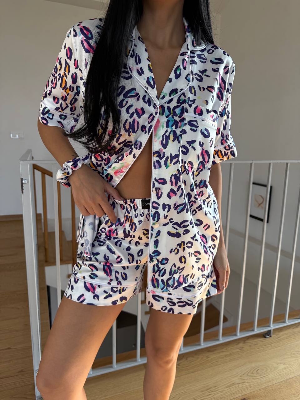 Set pijama dama din doua piese, cu nasturi – 2500089, Rainbow Leopard - imagine 6