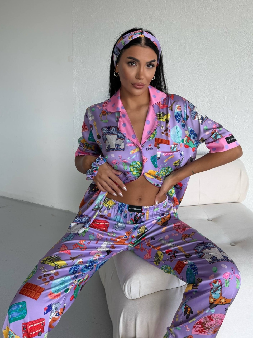 Set pijama dama din doua piese, cu nasturi – 2500378, Lilac Fantasy - imagine 2