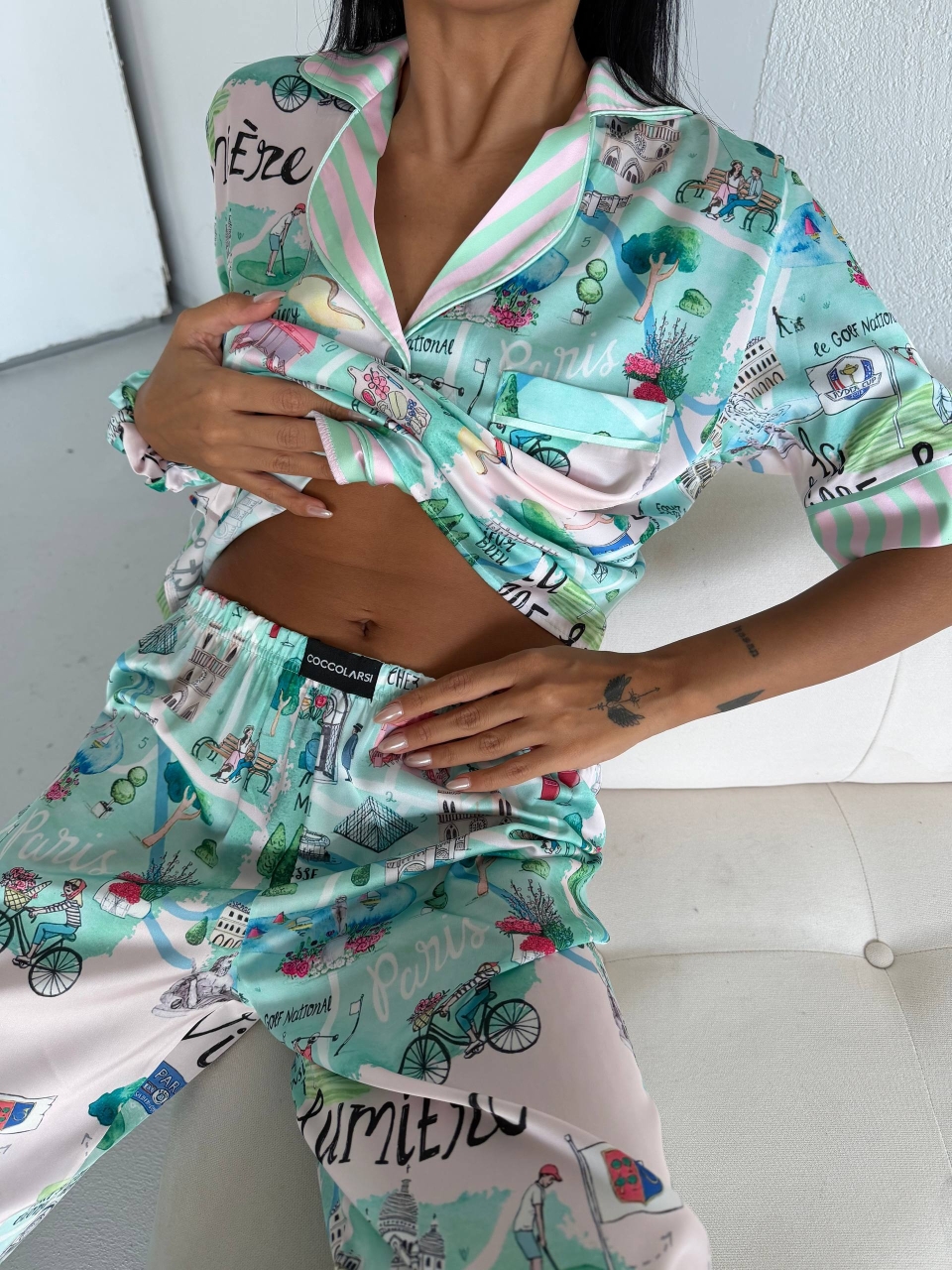 Set pijama dama din doua piese, cu nasturi – 2500387, City Escape - imagine 7