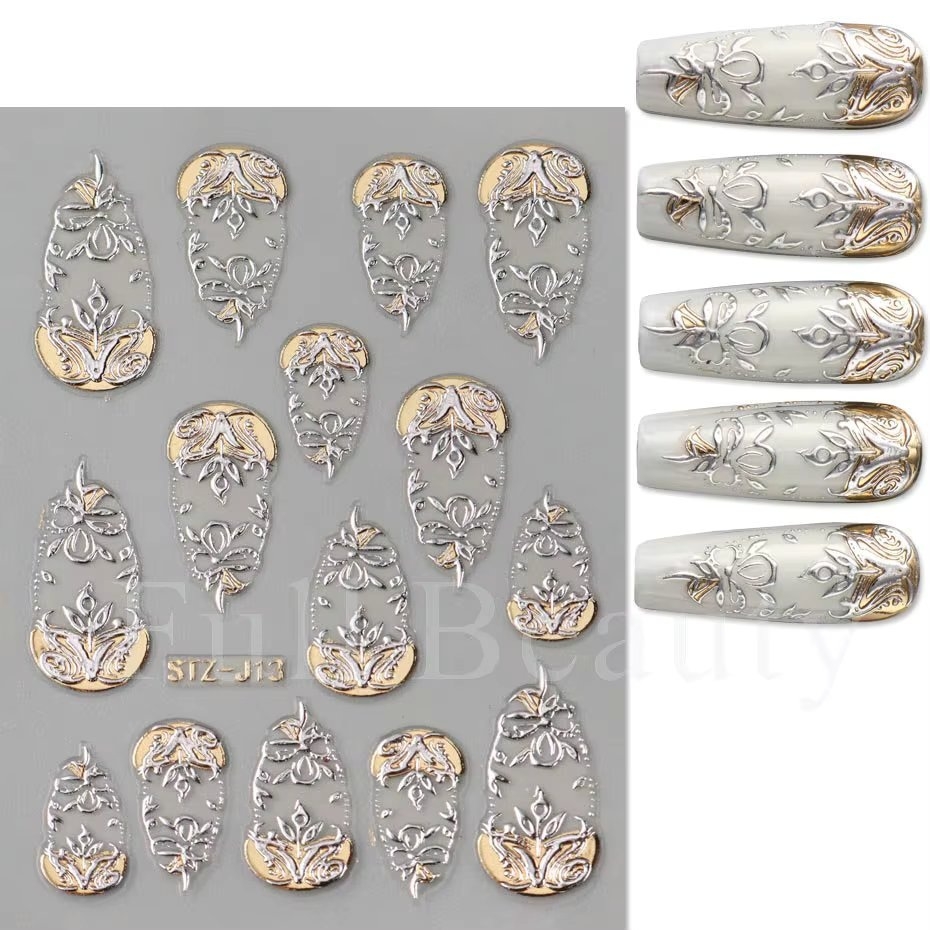 Abtibilduri unghii 3D Marquise, STICKER104, Rose gold/Argintiu