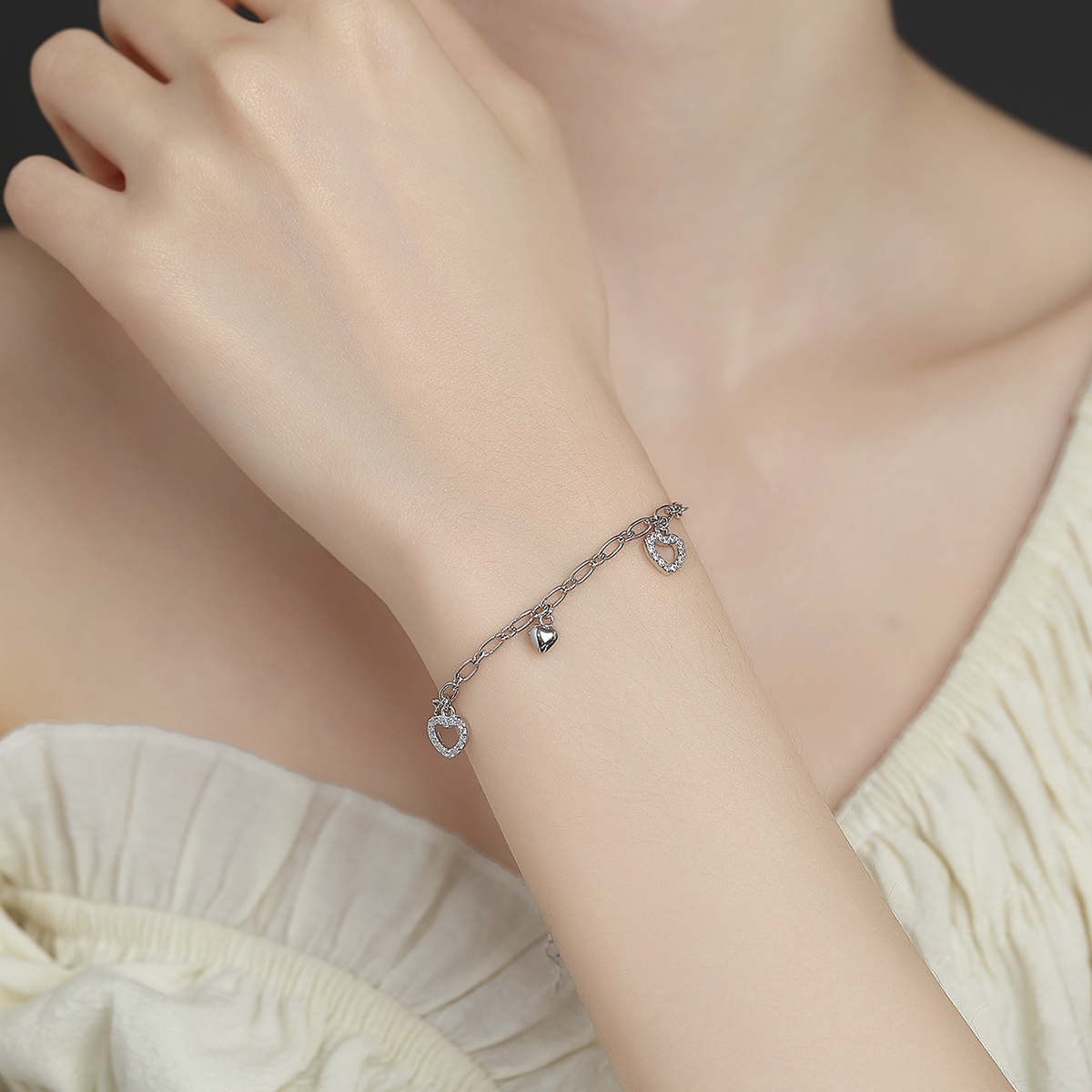 Bratara din argint 925 pentru dama, JW1617, model inimioare, placata cu rodiu