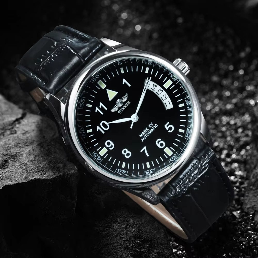 Ceas barbatesc Winner CS1730, automatic, piele naturala, negru, cadran negru - 2 | YEO