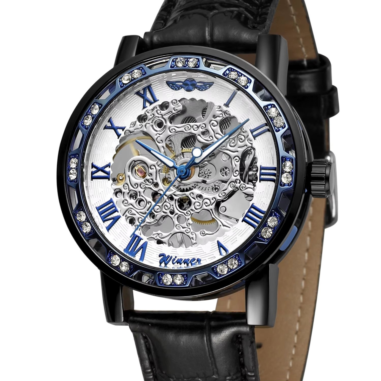 Ceas barbatesc Winner CS1746, automatic, piele naturala, negru, cadran alb - 1 | YEO