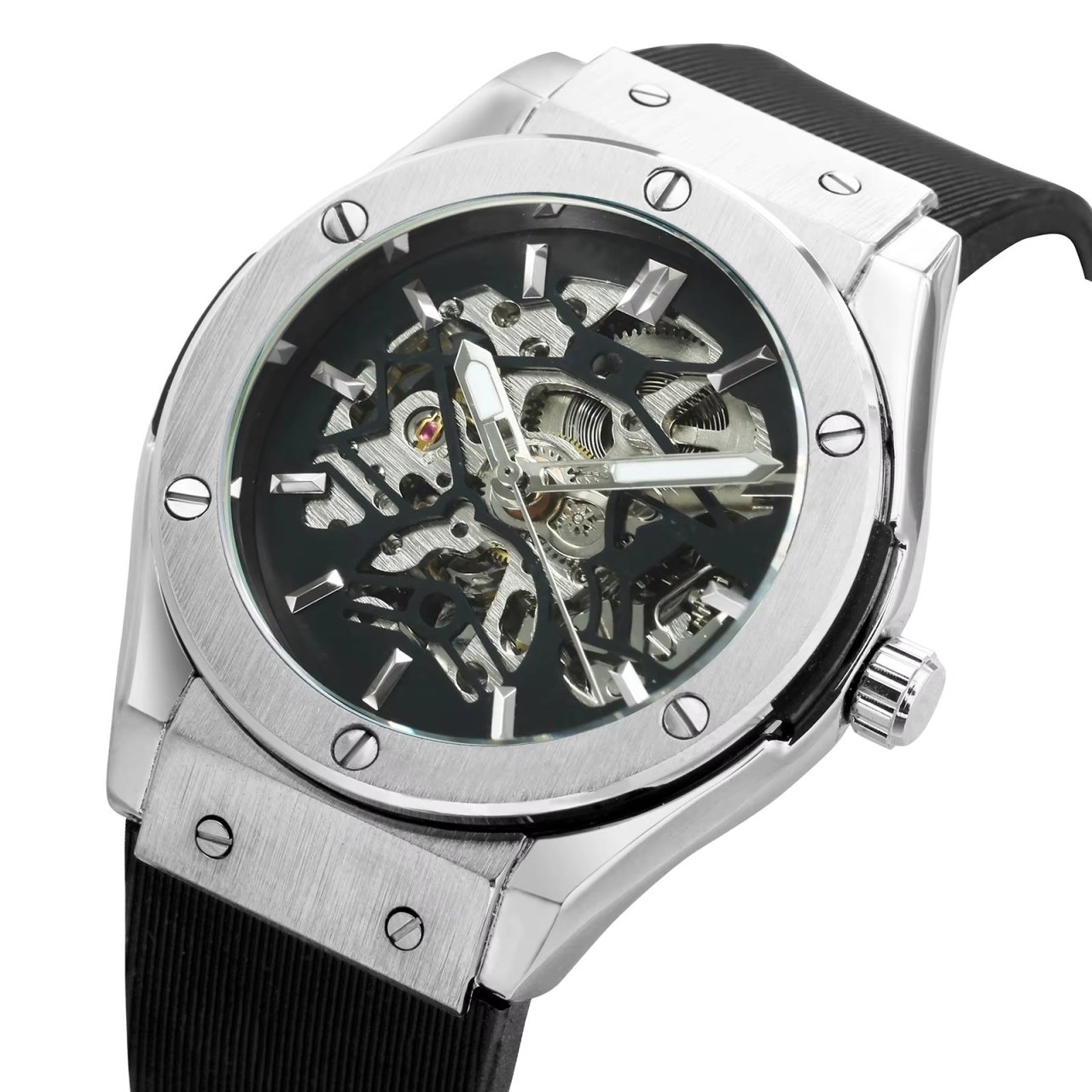 Ceas barbatesc Winner CS1749, automatic, silicon, negru, cadran negru - 2 | YEO
