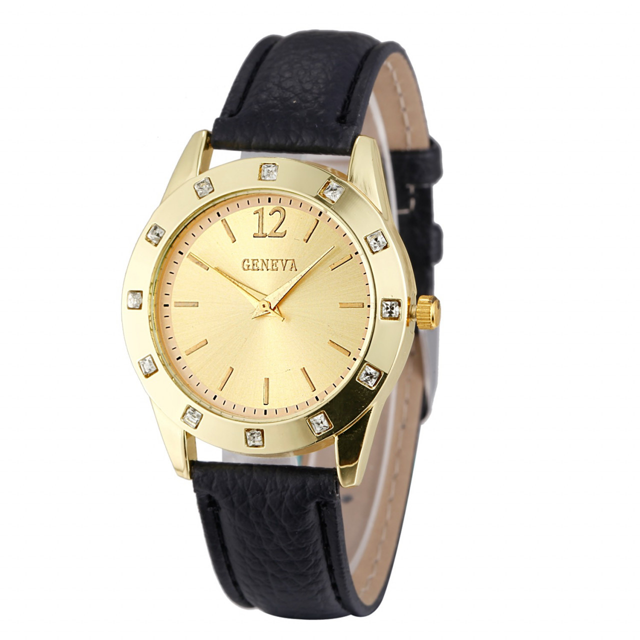 Ceas de dama elegant Geneva CS287, curea piele, cadran cu cristale