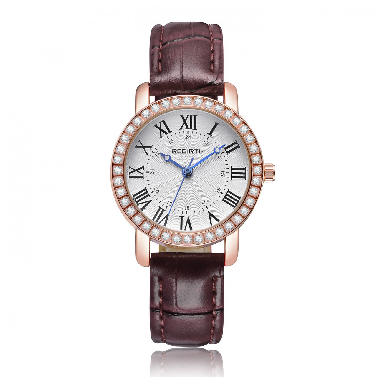 Ceas de dama elegant REBIRTH, curea piele, cadran cu cristale