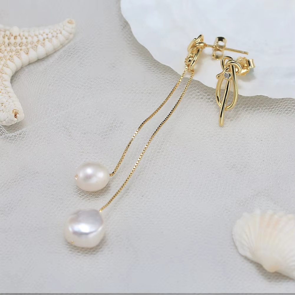 Cercei argint 925, JW1719, model asimetric cu perle, placati cu aur