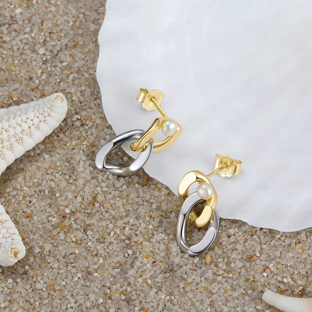 Cercei argint 925, JW1729, model lant, placati cu aur