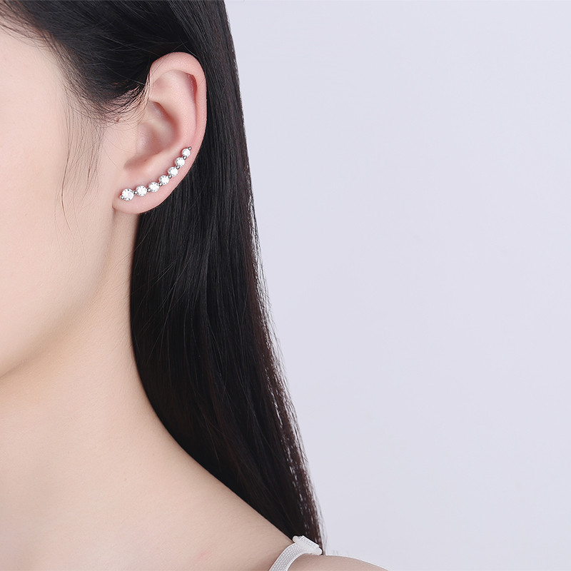 Cercei ear cuffs argint 925, JW674, model elegant, placat cu rodiu - 1 | YEO