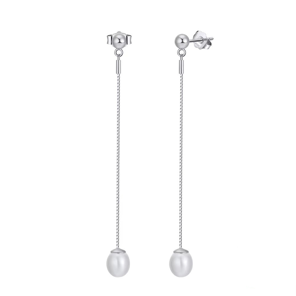 Cercei lungi argint 925, JW1567, model perla, placati cu rodiu
