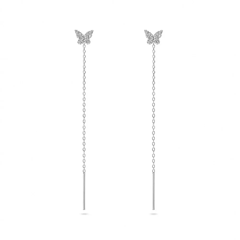 Cercei lungi argint 925, JW967, model fluture, placati cu rodiu