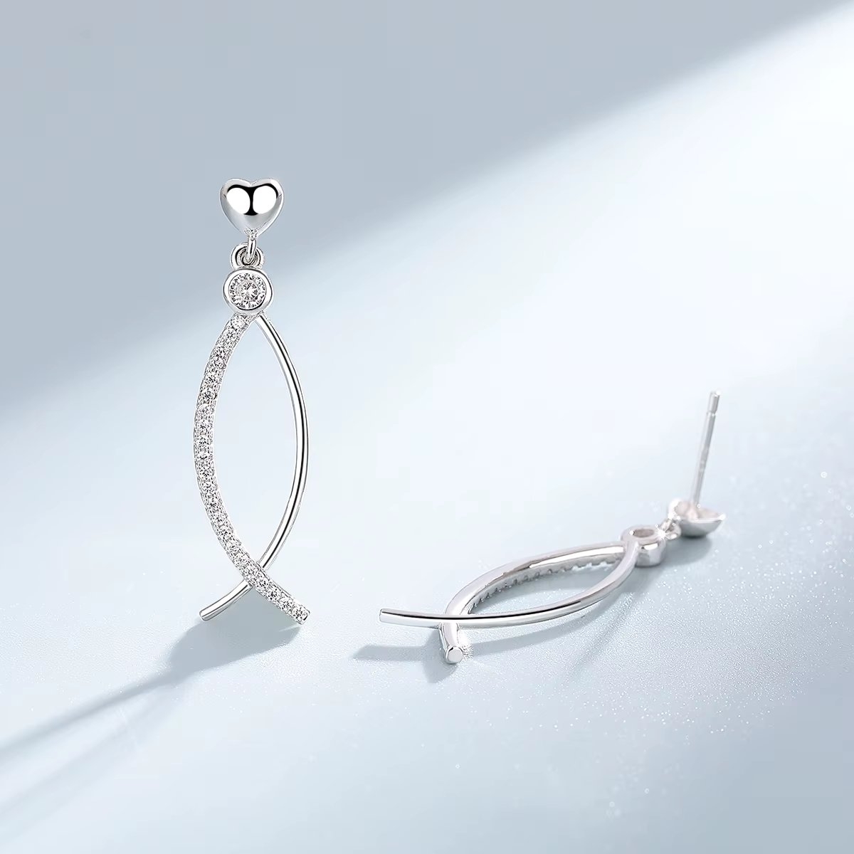 Cercei lungi de argint 925, JW1611, model cu pietre, placati cu rodiu