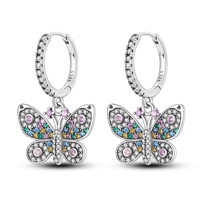 Cercei rotunzi argint 925, JW571, model fluture, placati cu rodiu